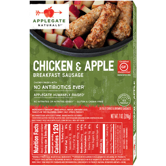 Applegate Farms Chicken And Apple Breakfast Sausage 7 Ounce Size - 12 Per Case.