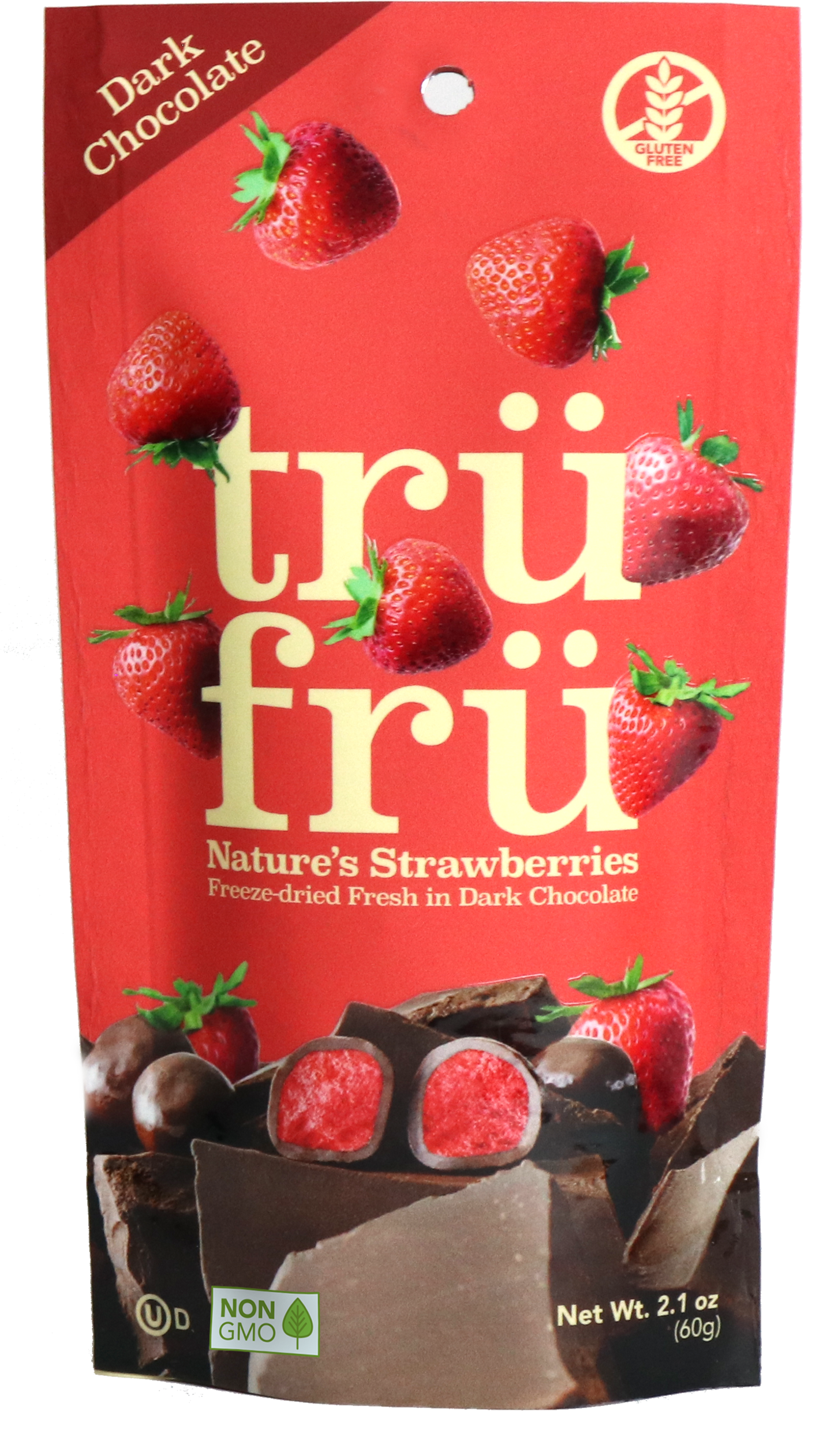 Tru Fru Hyper Dried Grab & Go Hyper Dried Real Strawberries In Dark Chocolate Ounc 2.1 Ounce Size - 12 Per Case.