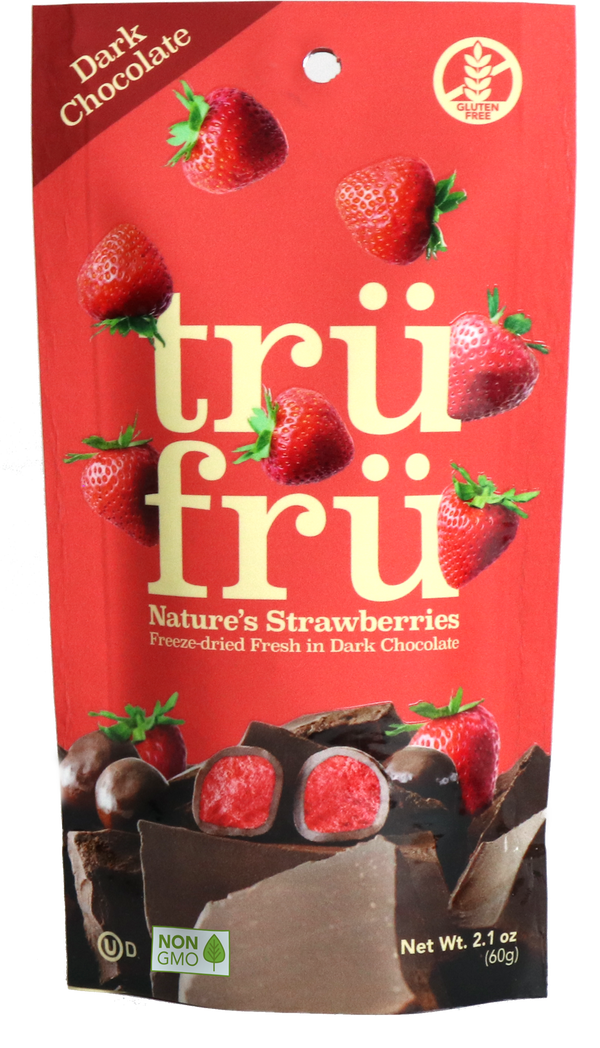 Tru Fru Hyper Dried Grab & Go Hyper Dried Real Strawberries In Dark Chocolate Ounc 2.1 Ounce Size - 12 Per Case.