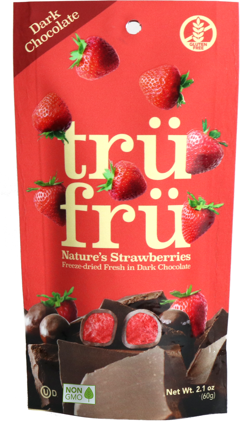 Tru Fru Hyper Dried Grab & Go Hyper Dried Real Strawberries In Dark Chocolate Ounc 2.1 Ounce Size - 12 Per Case.