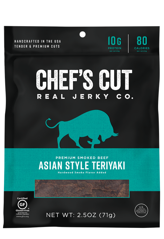 Chef's Cut Real Jerky Co Smoked Beef Teriyaki Asian 2.5 Ounce Size - 8 Per Case.