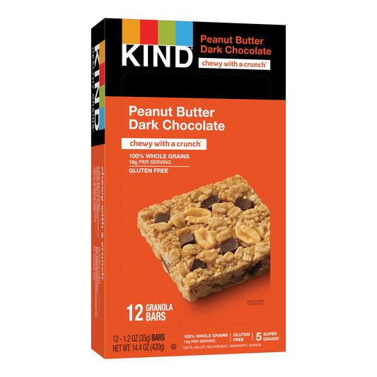 Kind Healthy Snacks Peanut Butter Dark Chocolate Healthy Grains Bar 1.2 Ounce Size - 72 Per Case.