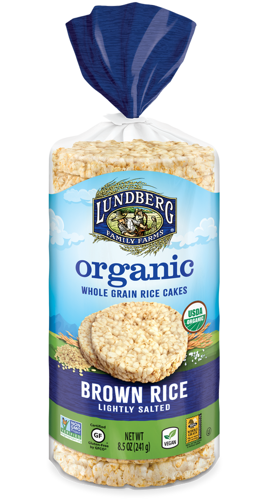 Lundberg Family Farms Brown Rice Cakes Lightly Salted 8.5 Ounce Size - 6 Per Case.