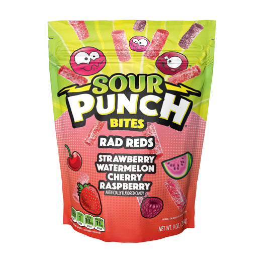 Sour Punch Bites Rad Reds Casesub 9 Ounce Size - 12 Per Case.