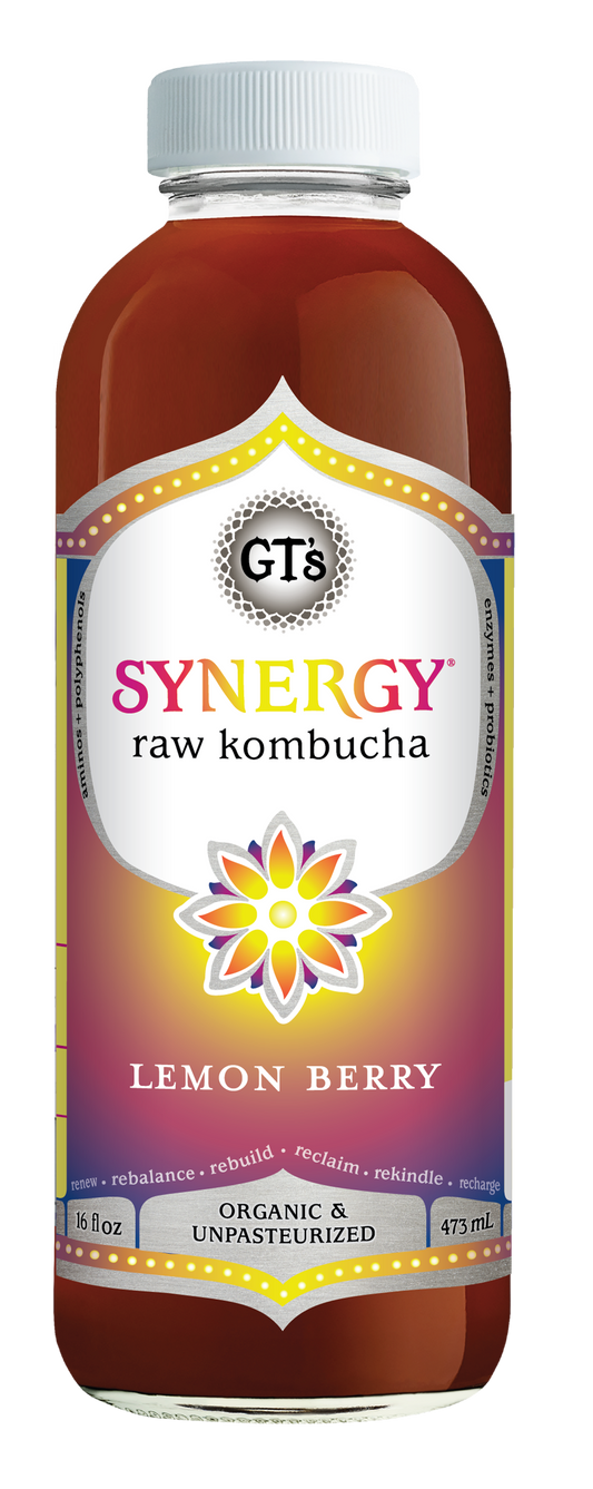 Gt's Synergy Kombucha Lemon Berry Kombucha 16 Fluid Ounce - 6 Per Case.