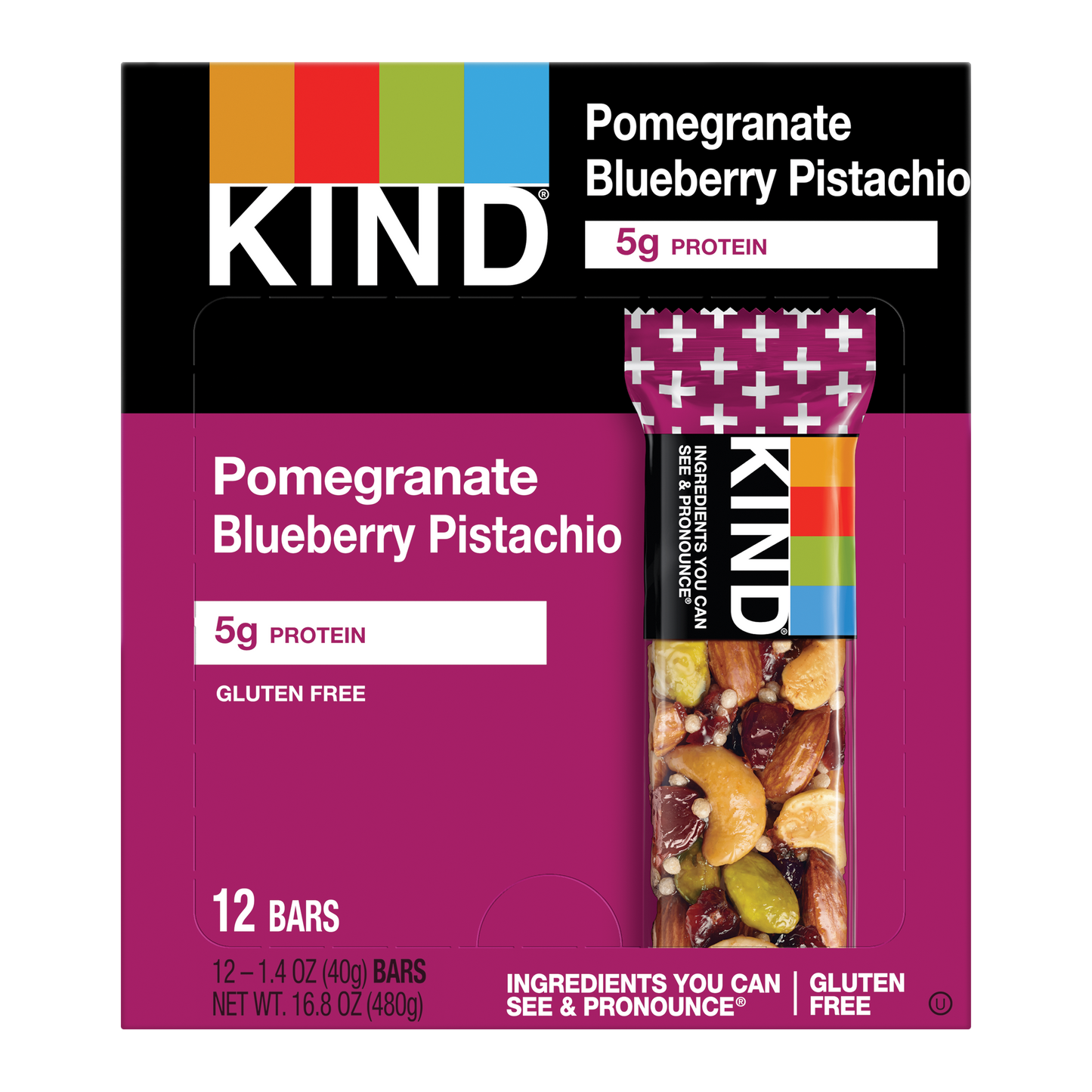 Kind Healthy Snacks Pomegranate Blueberry Pistachio Bar 1.4 Ounce Size - 72 Per Case.