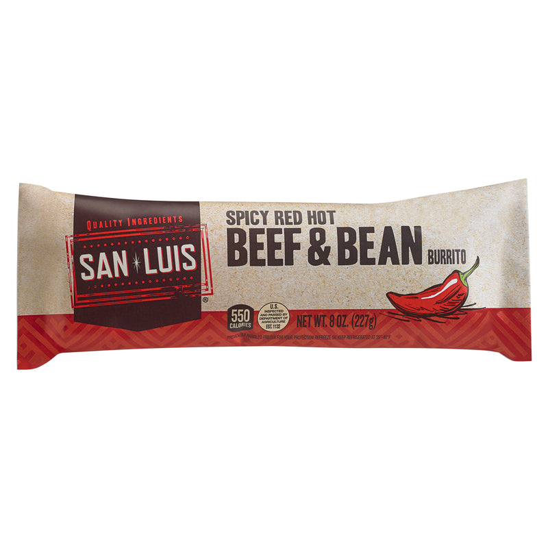 San Luis Spicy Red Hot Beef & Bean Burrito 8 Ounce Size - 10 Per Case.