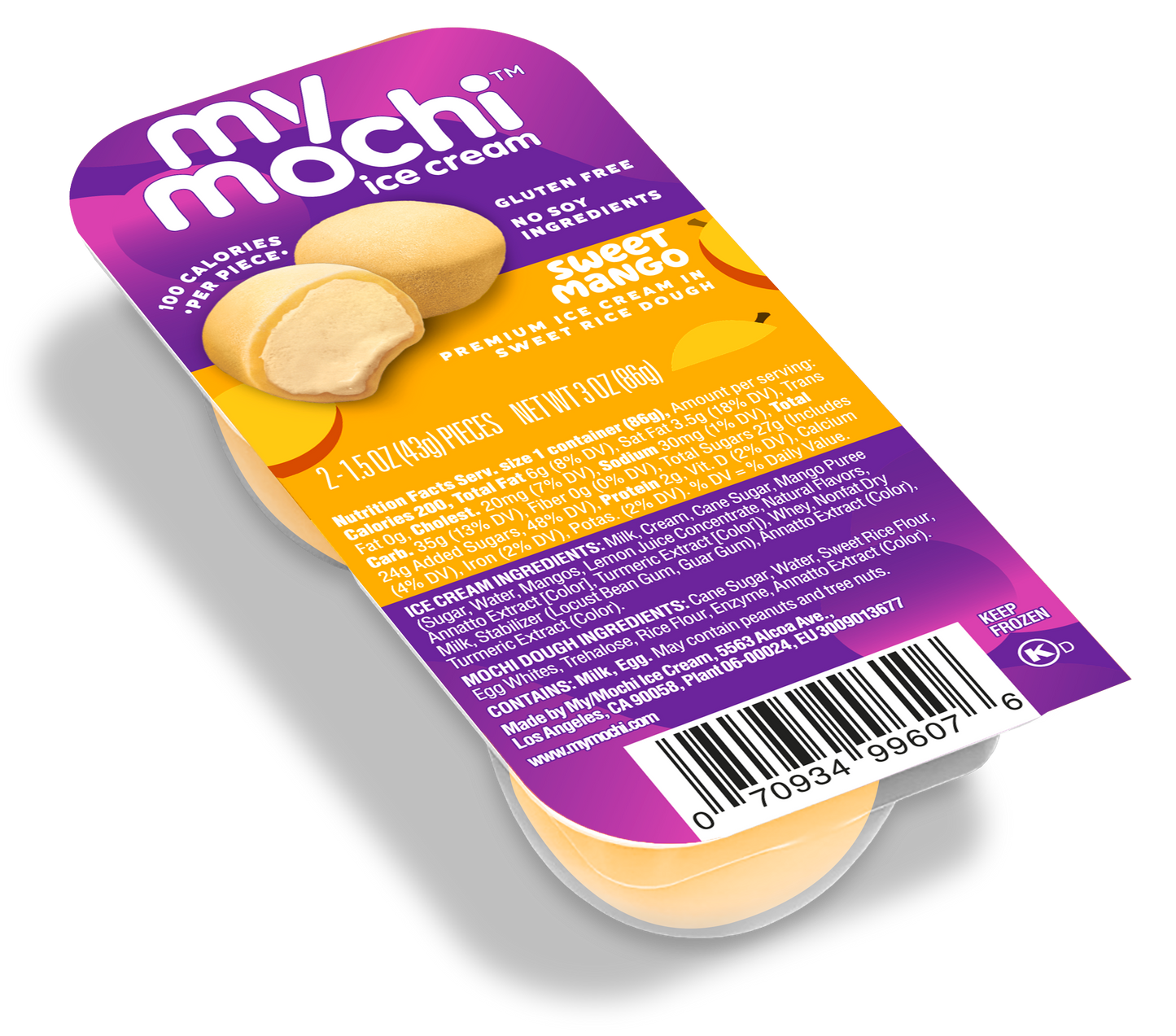 Mymochi Mango Mochi Ice Cream 1.5 Ounce Size - 12 Per Case.