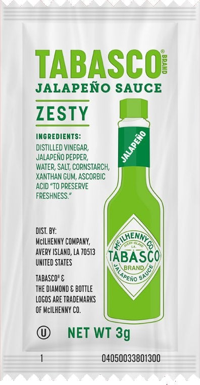 Tabasco Jalapeno Sauce Portion 3 ML - 200 Per Case.