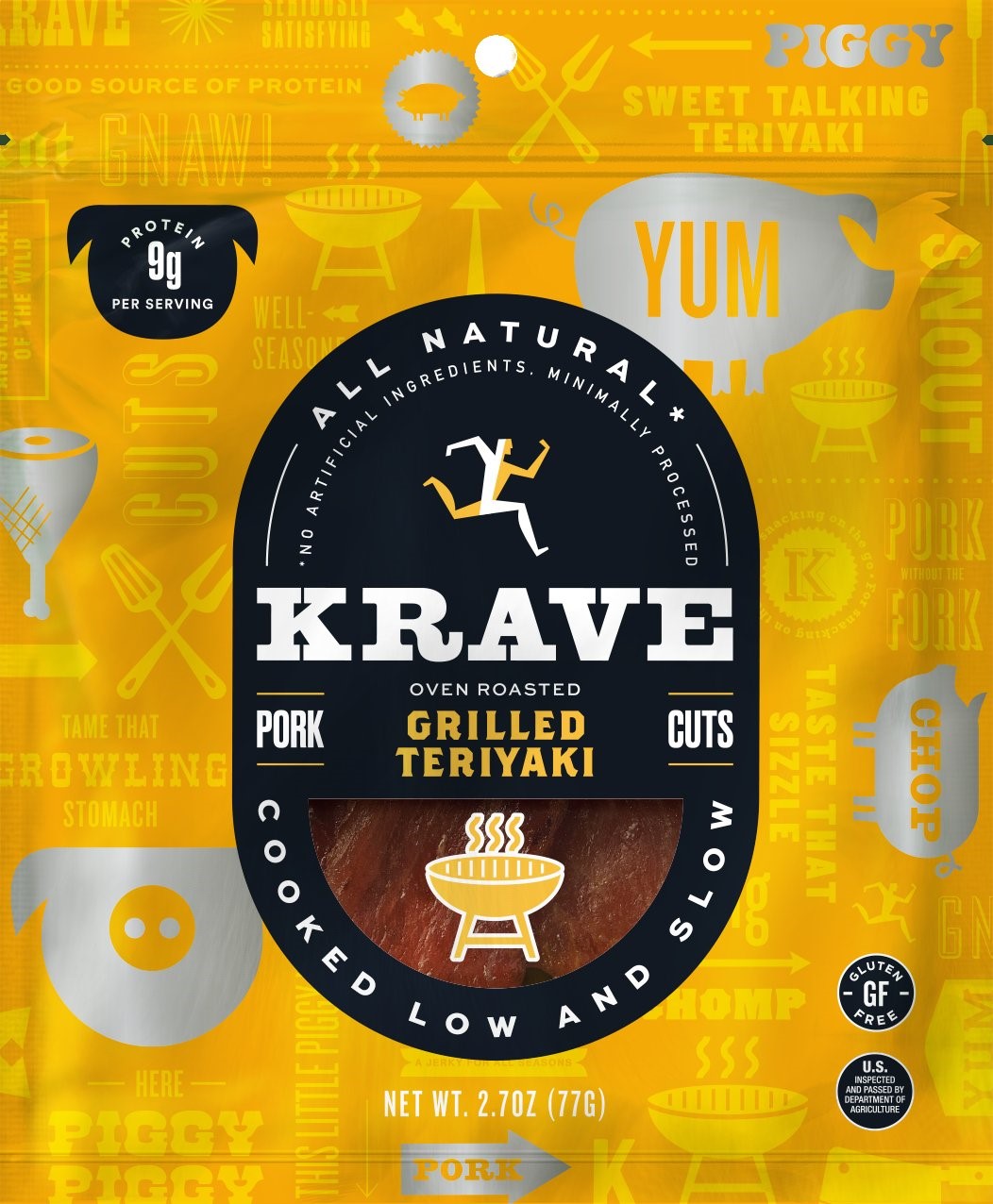 Krave Grilled Teriyaki Gourmet Pork Cuts 8 Count Packs - 1 Per Case.