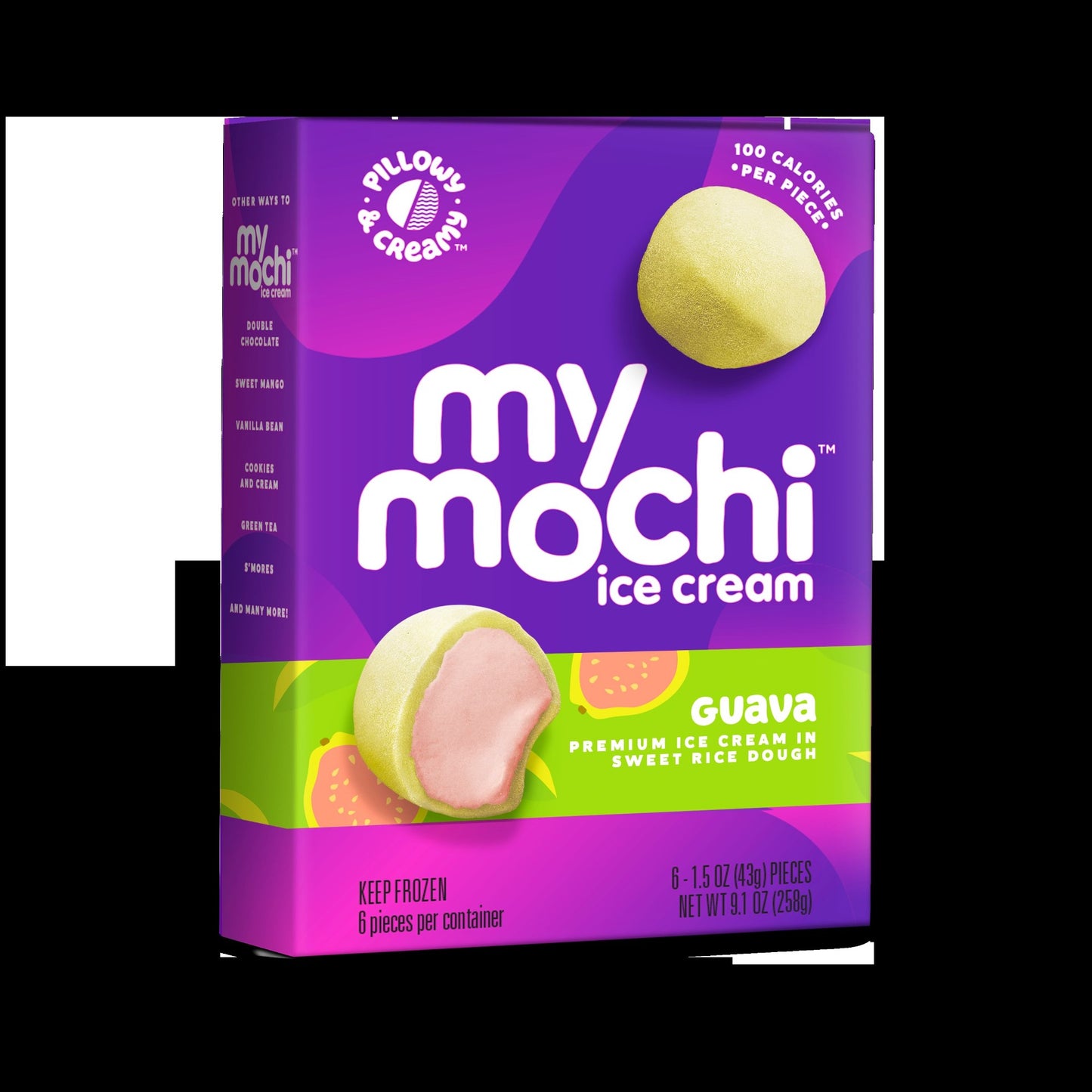 Mymochi Guava Mochi Ice Cream 6 Count Packs - 12 Per Case.