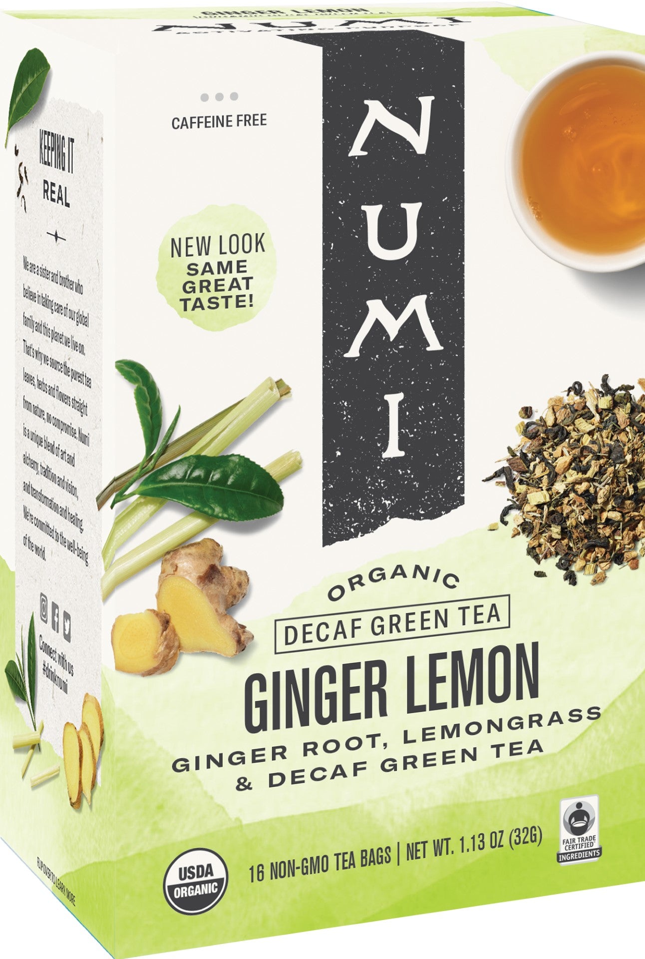 Numi Ginger Lemon Tea Decaffeinated 16 Count Packs - 6 Per Case.