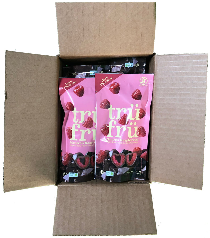 Tru Fru Hyper Dried Grab & Go Hyper Dried Real Raspberry In Dark Chocolate 2.1 Ounce Size - 12 Per Case.