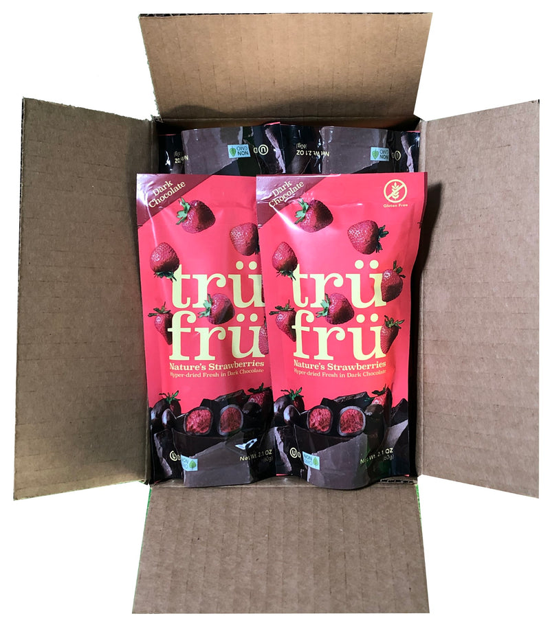 Tru Fru Hyper Dried Grab & Go Hyper Dried Real Strawberries In Dark Chocolate Ounc 2.1 Ounce Size - 12 Per Case.