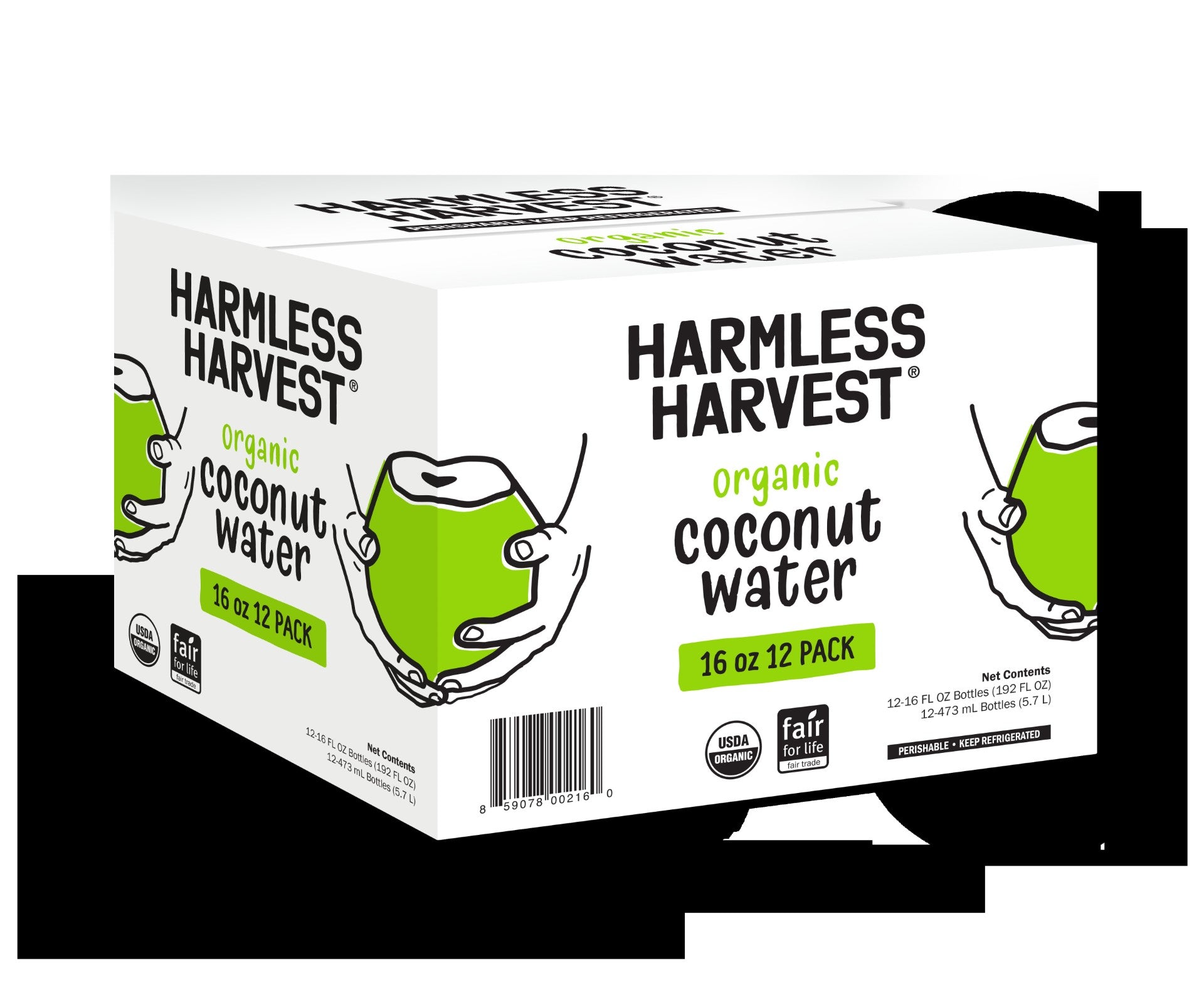 Harmless Harvest Organic Coconut Water 16 Ounce Size - 12 Per Case.