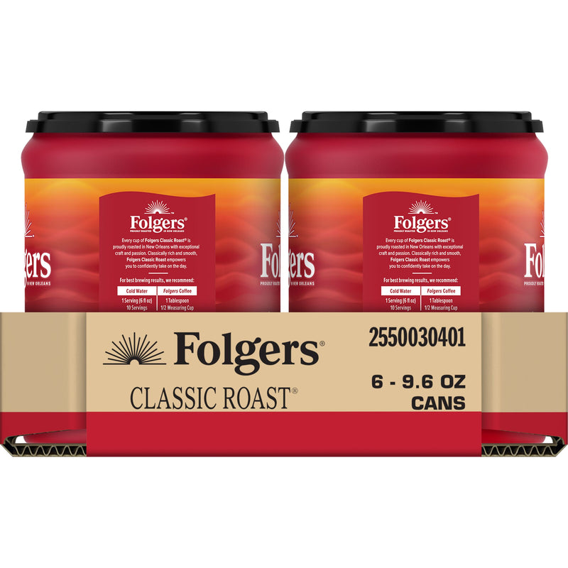 Folgers Classic Roast 9.6 Ounce Size - 6 Per Case.