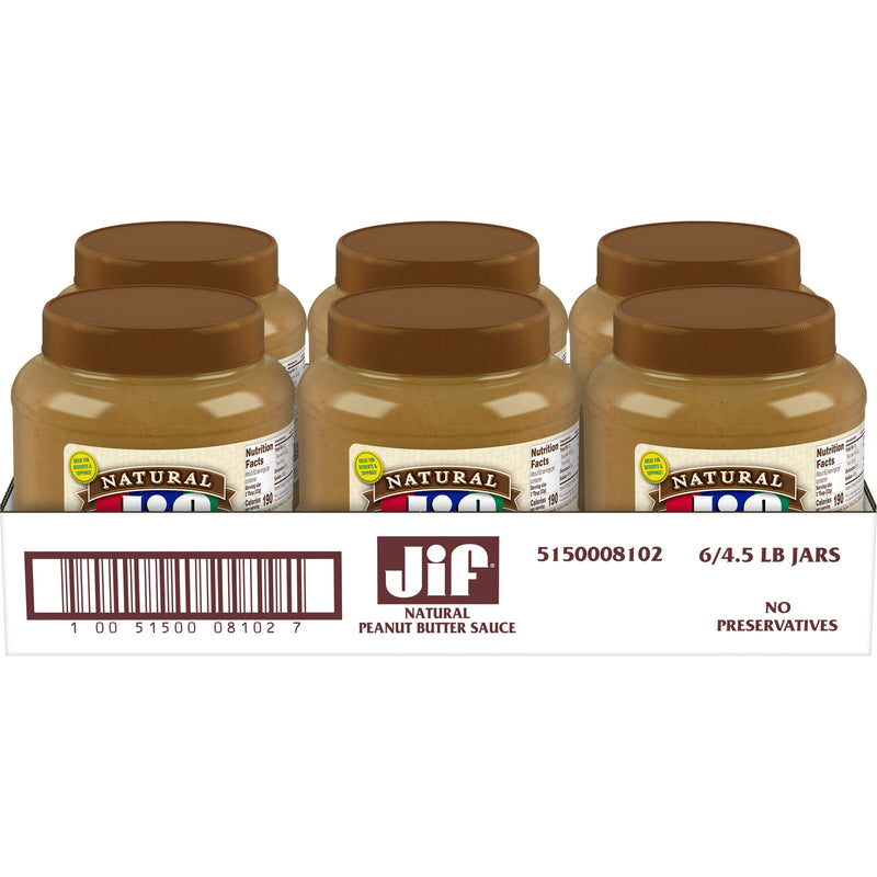 Jif Pounds Natural Peanut Butter Sauce 4.5 Pound Each - 6 Per Case.