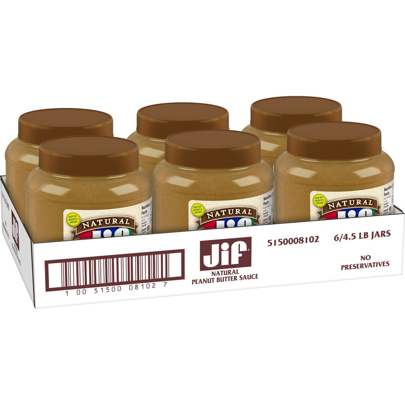 Jif Pounds Natural Peanut Butter Sauce 4.5 Pound Each - 6 Per Case.