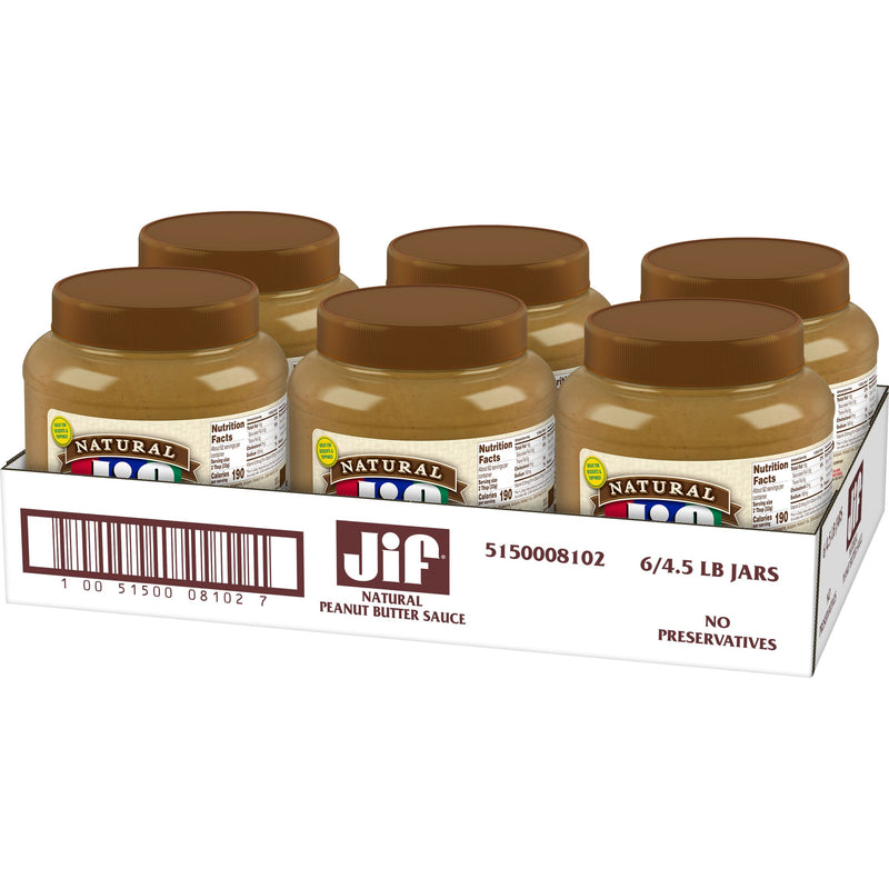 Jif Pounds Natural Peanut Butter Sauce 4.5 Pound Each - 6 Per Case.