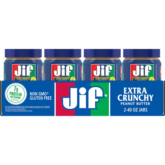 Jif Crunchy Peanut Butter Twin Pack 40 Ounce Size - 8 Per Case.