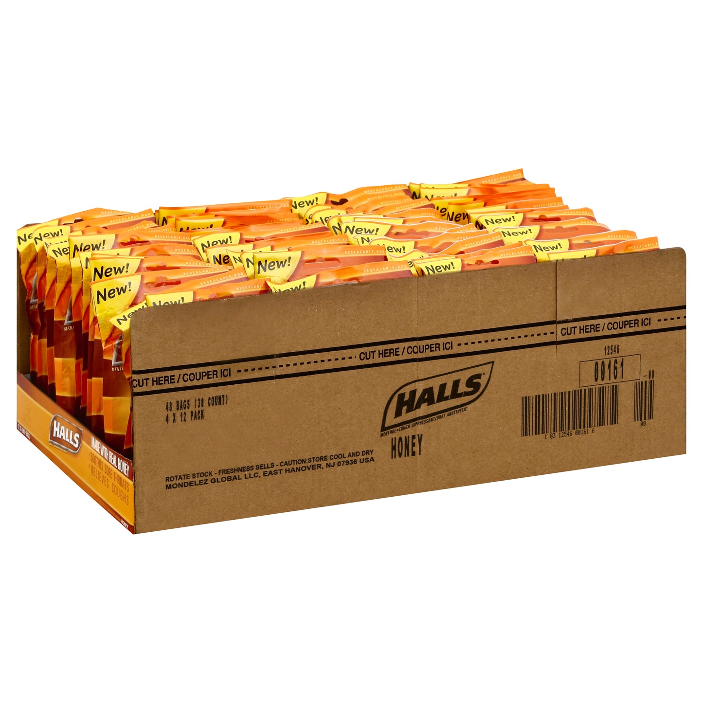 Halls Cough Drops Honey 30 Count Packs - 48 Per Case.