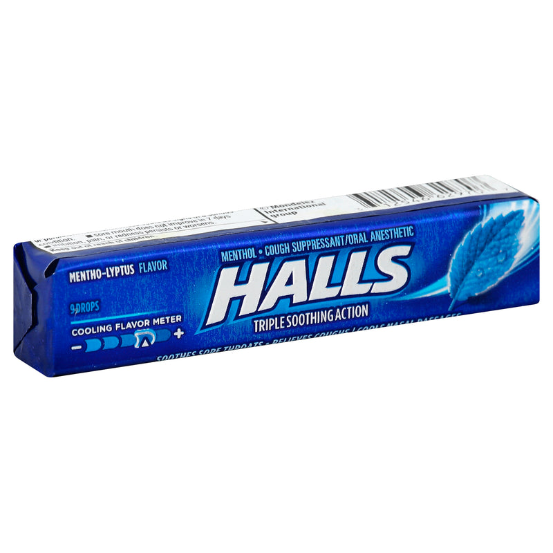 Halls Cough Drops Mentho Lyptus Piece 9 Count Packs - 480 Per Case.