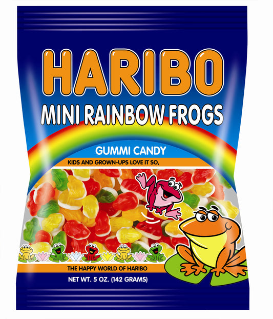 Haribo Confectionery Mini Rainbow Frogs 5 Ounce Size - 12 Per Case.