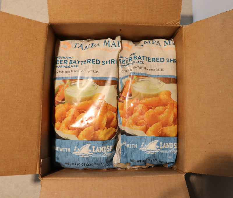 Mariner Jack Beer Battered Shrimp Ttail Off 2.5 Pound Each - 4 Per Case.