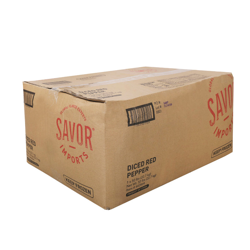 Savor Imports Pepper Diced Red 8" Individual Quick Frozen 50 Pound Each - 1 Per Case.