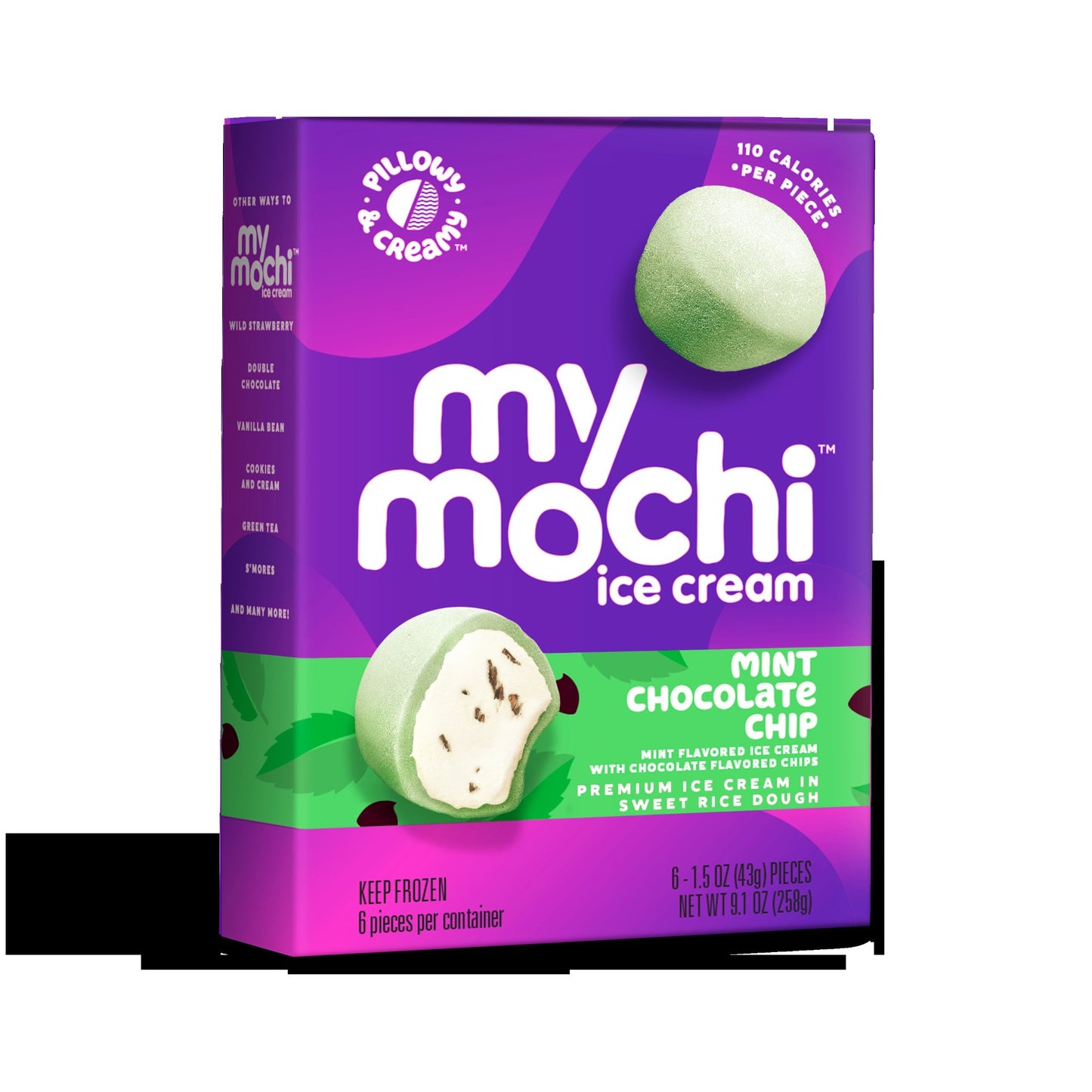 Mymochi Mint Chip Mochi Ice Cream 6 Count Packs - 12 Per Case.