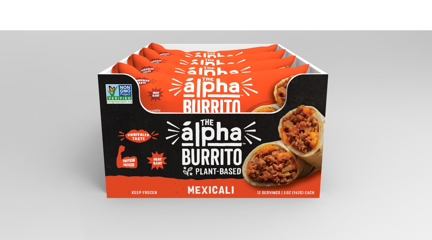 Alpha Foods Plant Based Mexicali Burrito 5 Ounce Size - 12 Per Case.