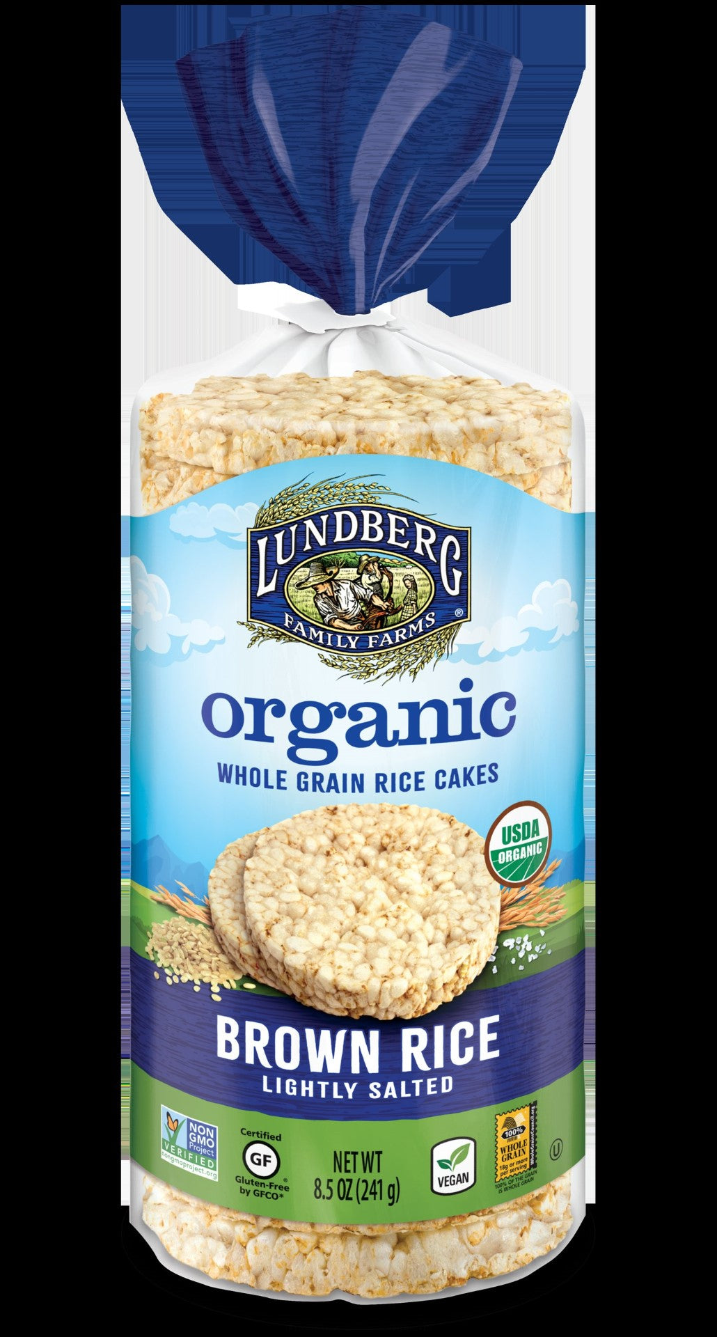 Lundberg Family Farms Brown Rice Cakes Lightly Salted 8.5 Ounce Size - 6 Per Case.