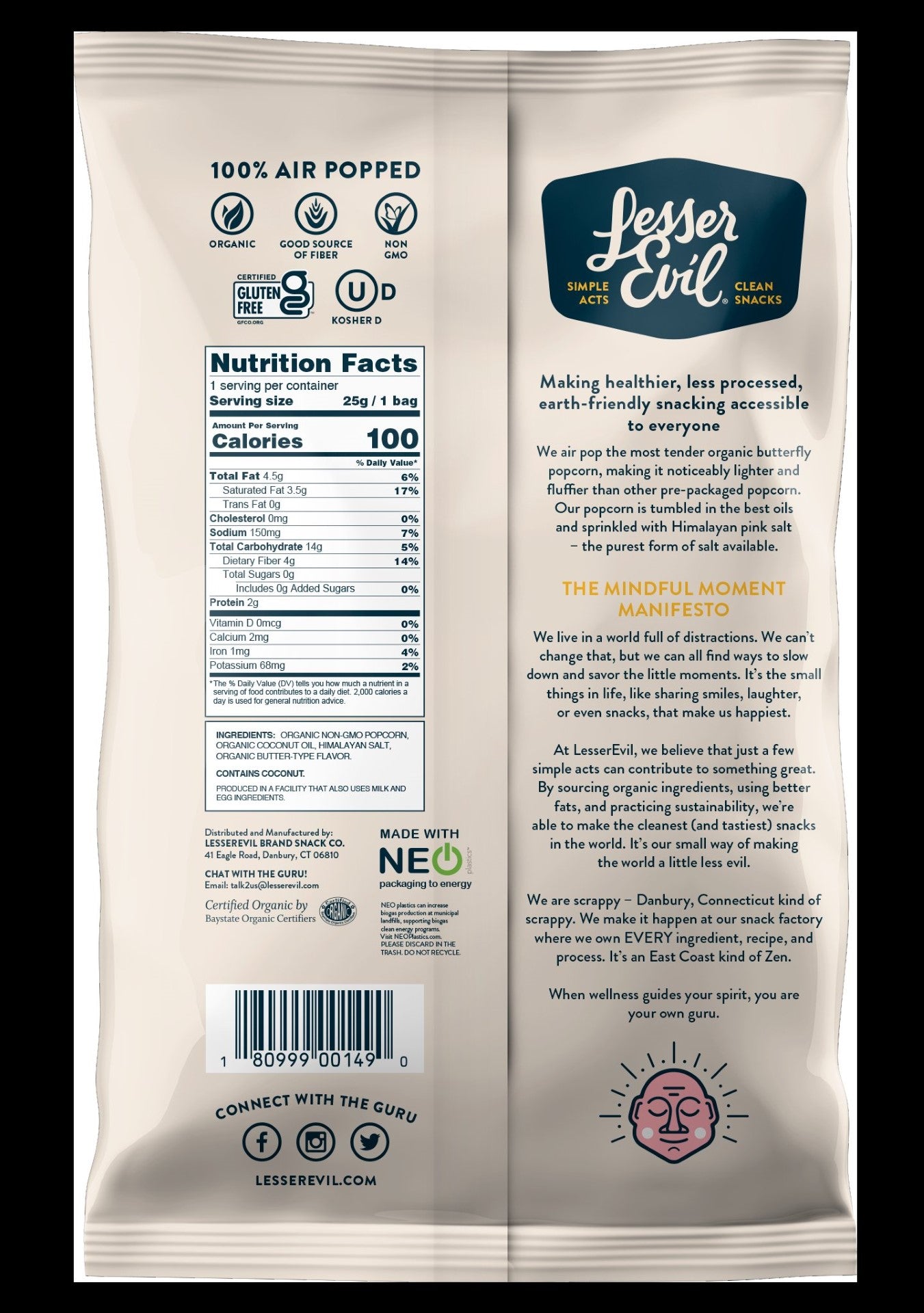 Lesserevil Organic Popcorn Himalayan Gold 0.88 Ounce Size - 12 Per Case.