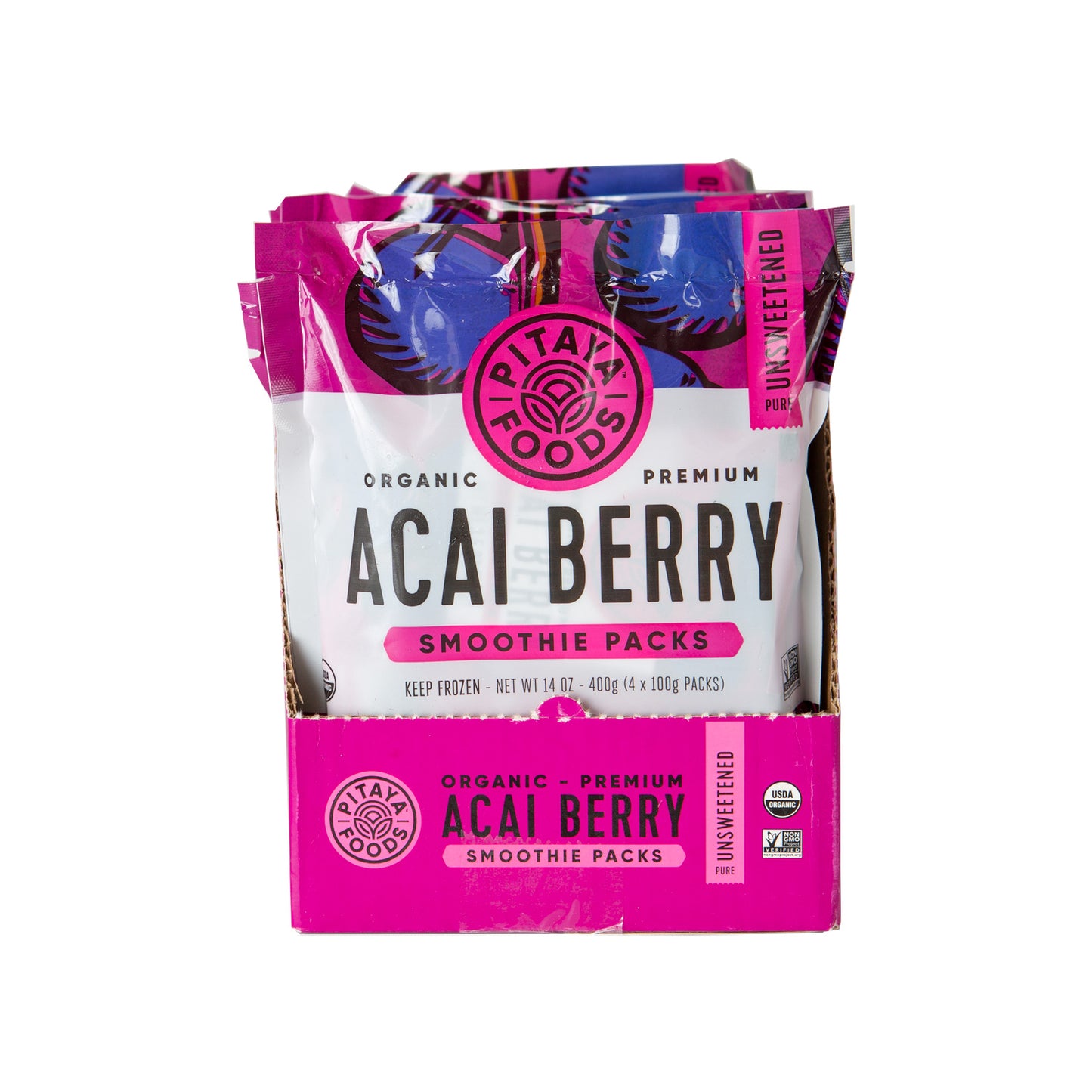 Pitaya Plus Organic Acai Pure Smoothie Packs 14 Ounce Size - 8 Per Case.