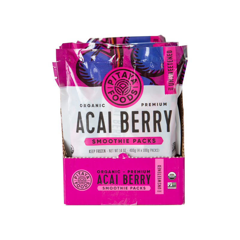 Pitaya Plus Organic Acai Pure Smoothie Packs 14 Ounce Size - 8 Per Case.