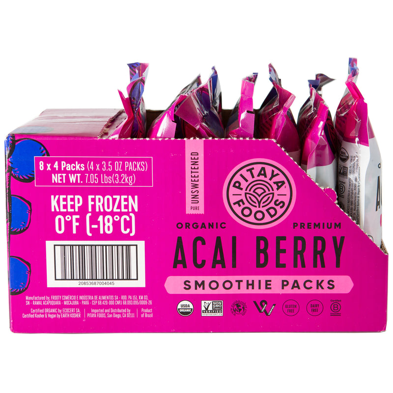 Pitaya Plus Organic Acai Pure Smoothie Packs 14 Ounce Size - 8 Per Case.