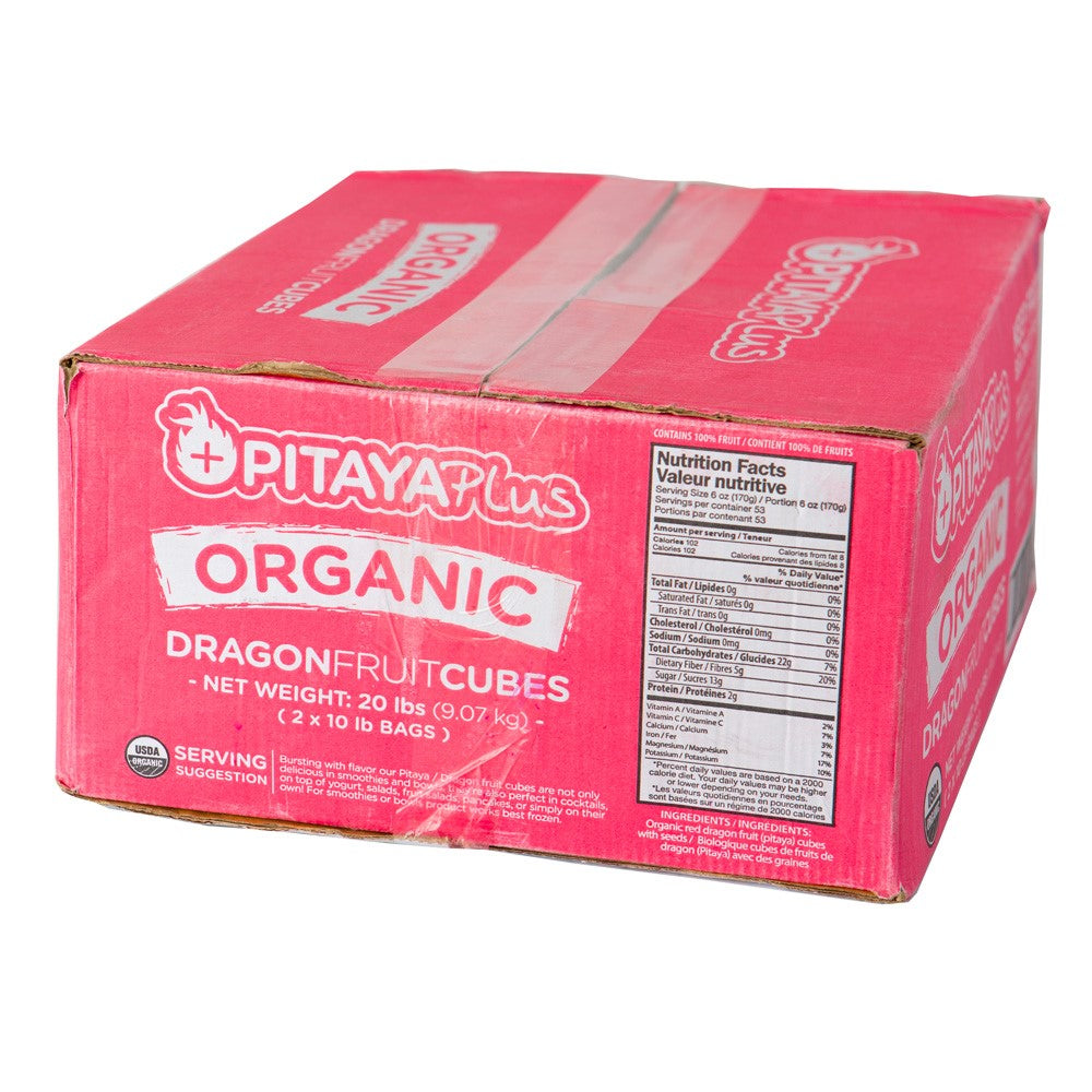 Pitaya Plus Organic Dragon Fruit IQF Bulk 20 Pound Each - 1 Per Case.