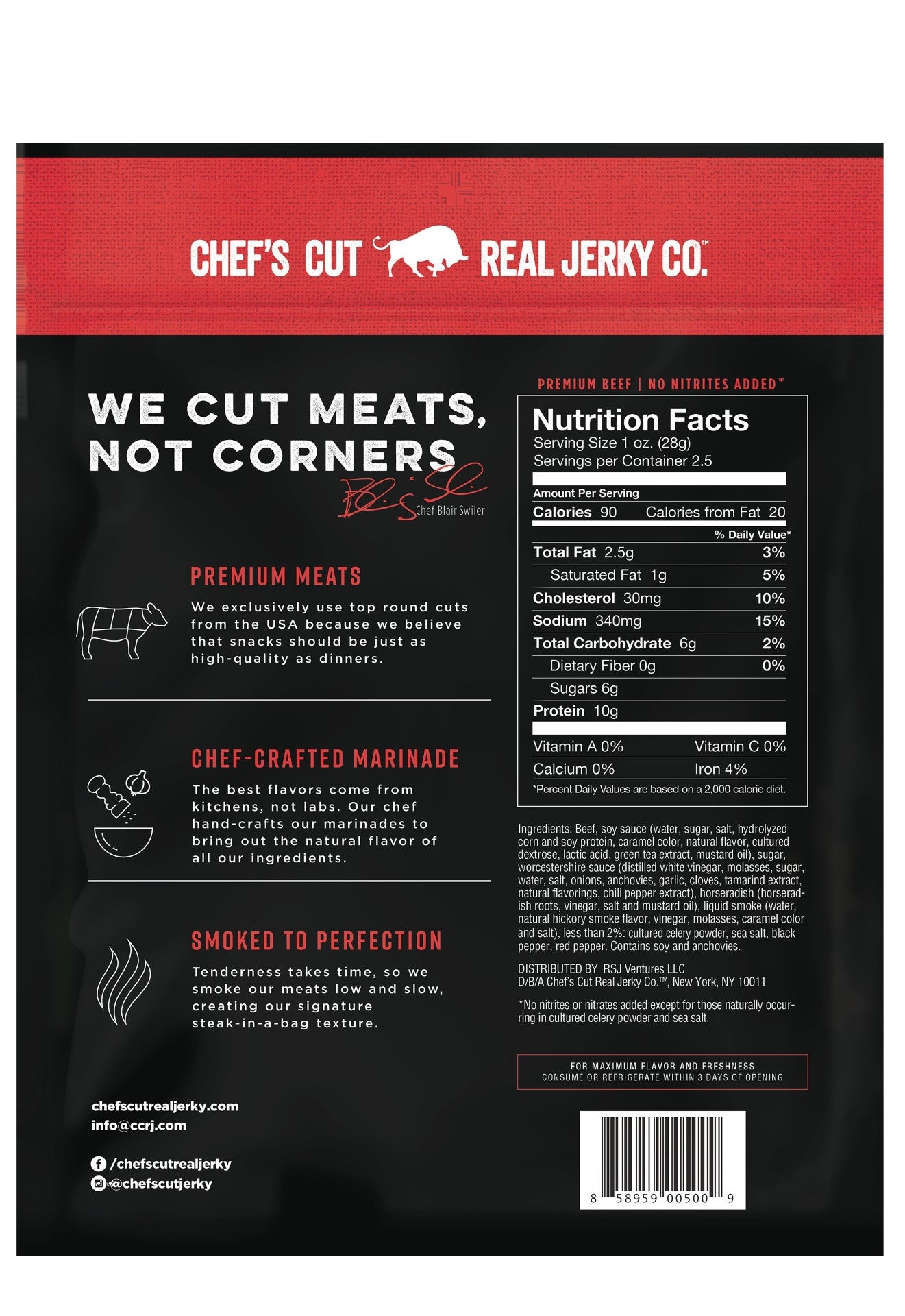 Chef's Cut Real Jerky Co Smoked Beef Original Recipe 2.5 Ounce Size - 8 Per Case.