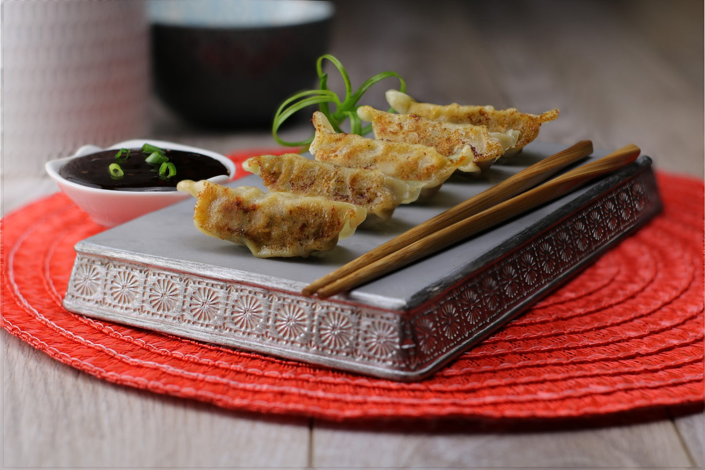 Ajinomoto Gourmet Pork Pot Sticker Trays 0.7 Ounce Size - 120 Per Case.