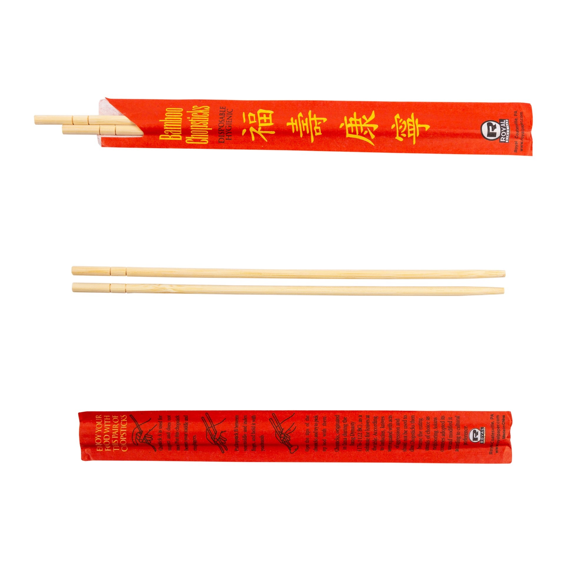 9" Bamboo Chopsticks In Red Paper Sleeve 100 Each - 10 Per Case.