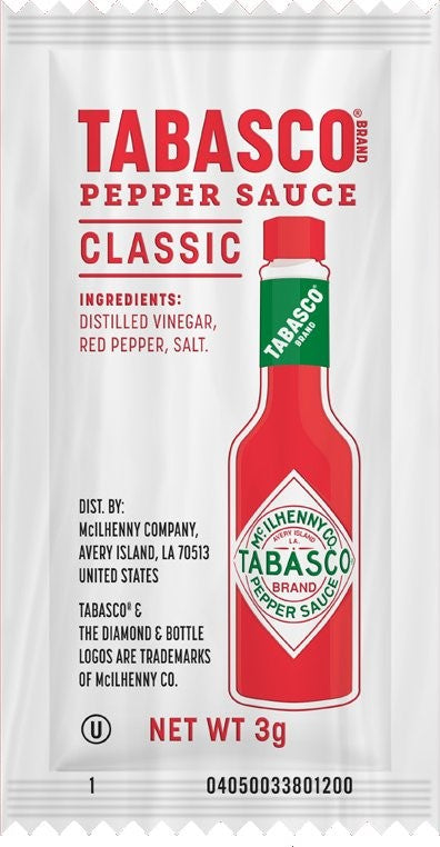 Tabasco Pepper Sauce Portion 3 ML - 200 Per Case.