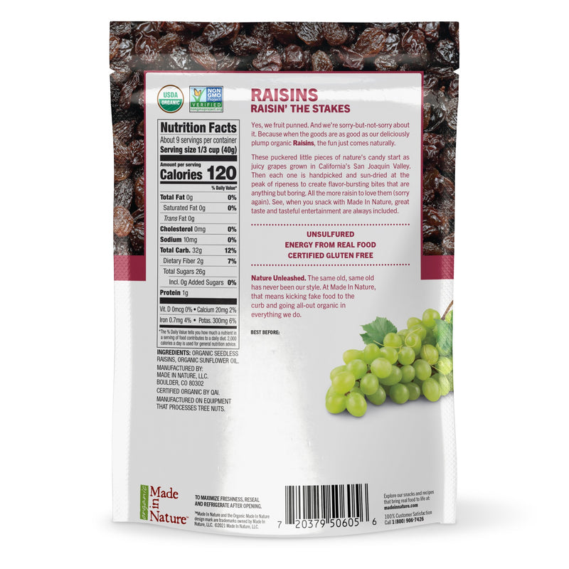 Made In Nature Organic Raisins 12 Ounce Size - 6 Per Case.