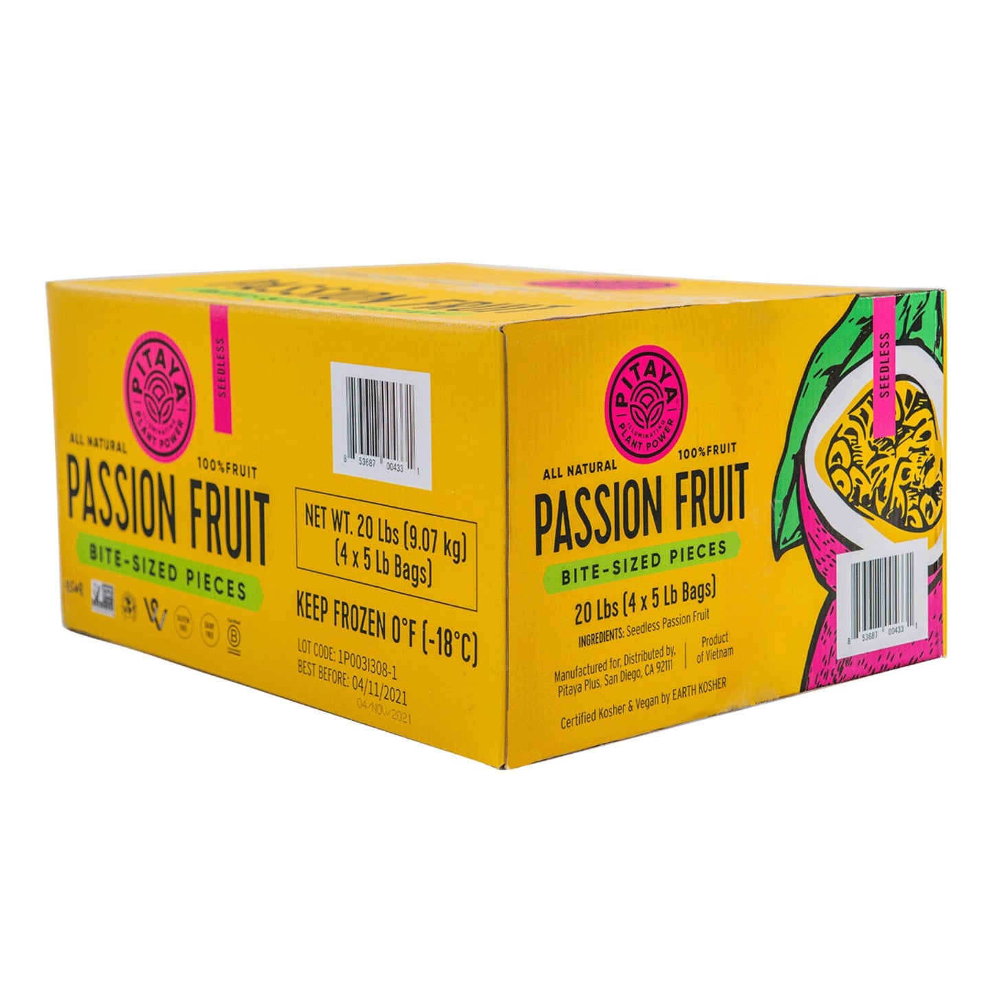 Pitaya Plus Seedless Passion Fruit Cubes 20 Pound Each - 1 Per Case.