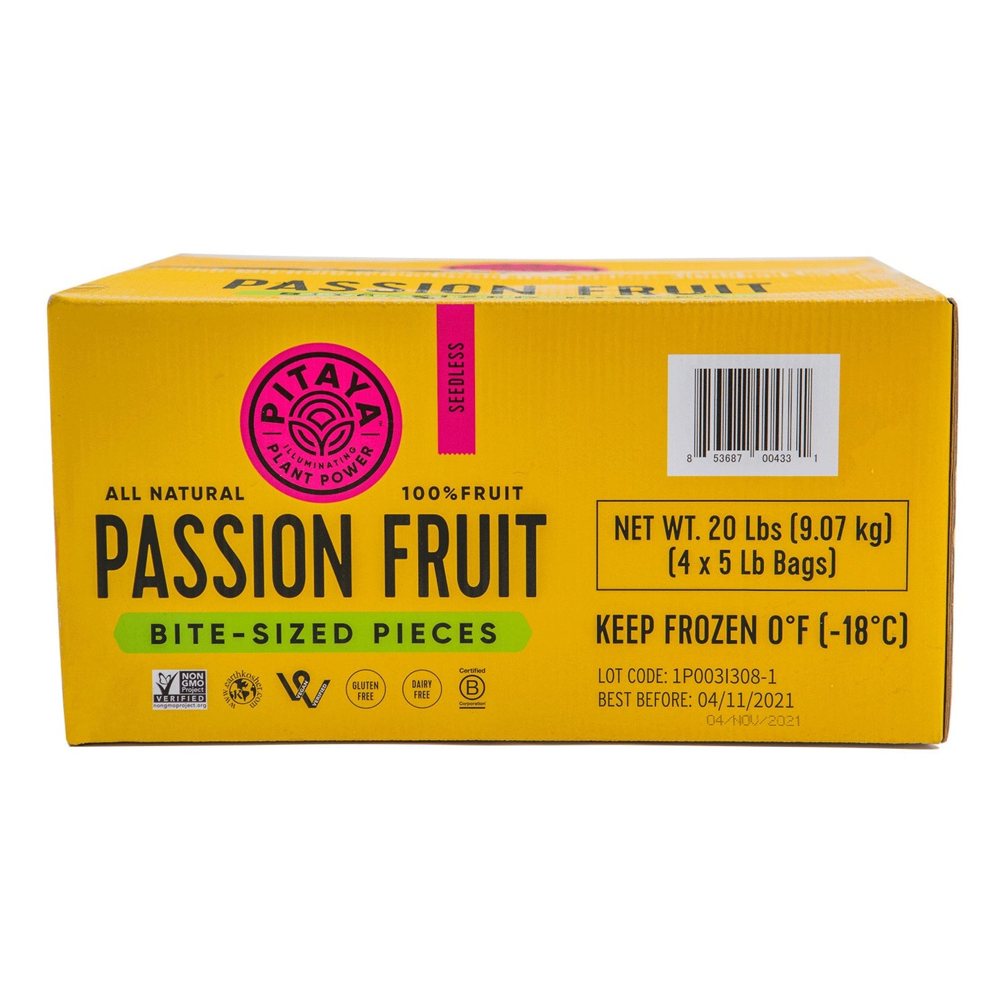 Pitaya Plus Seedless Passion Fruit Cubes 20 Pound Each - 1 Per Case.