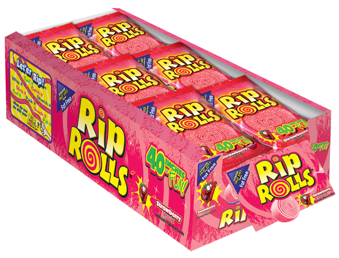 Rip Rolls Strawberry Goods Display Carton 1.4 Ounce Size - 288 Per Case.