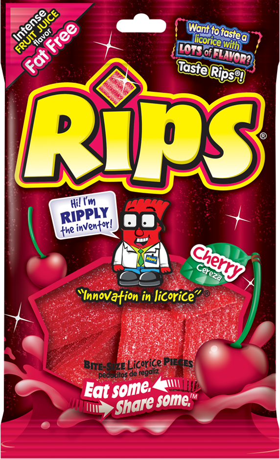 Rips Bite Size Cherry Pieces Peg Bag 4 Ounce Size - 12 Per Case.