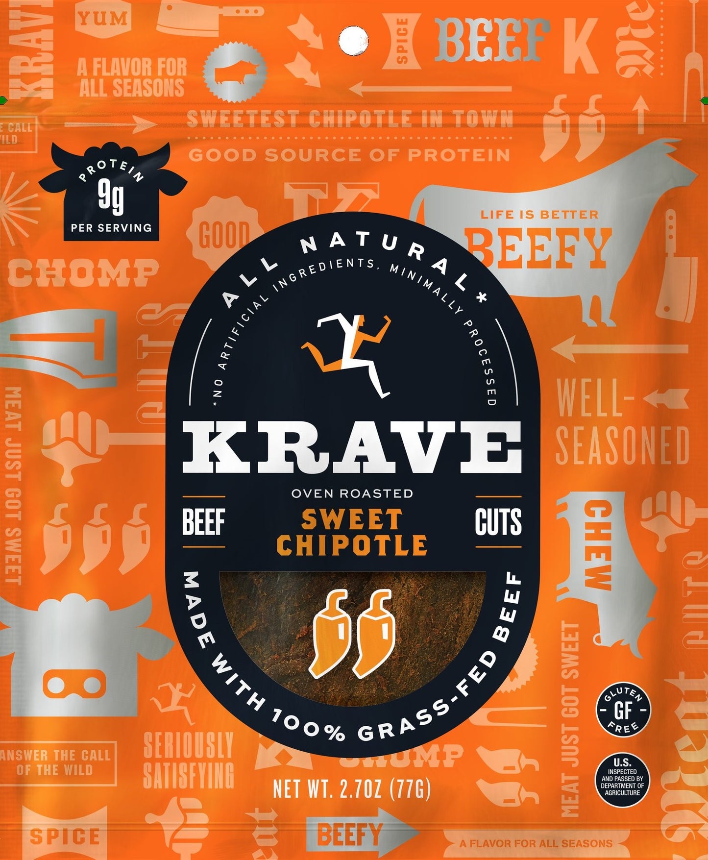 Krave Sweet Chipotle Gourmet Beef Cuts 2.7 Ounce Size - 8 Per Case.