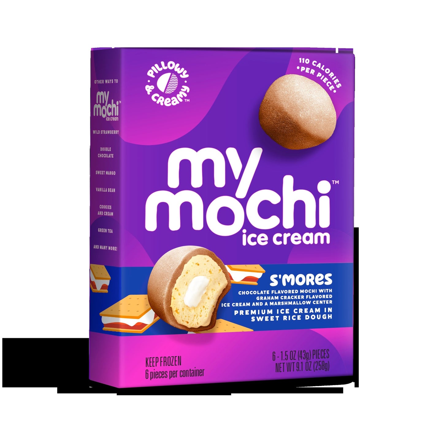 Mymochi Smores Mochi Ice Cream 6 Count Packs - 12 Per Case.