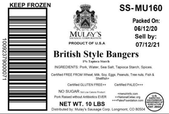 British Style Bangers Bags 10 Pound Each - 1 Per Case.