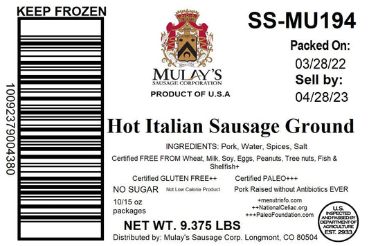 Mulay Nana Original Italian Sausage Ground (Ground Packages) 15 Ounce Size - 10 Per Case.